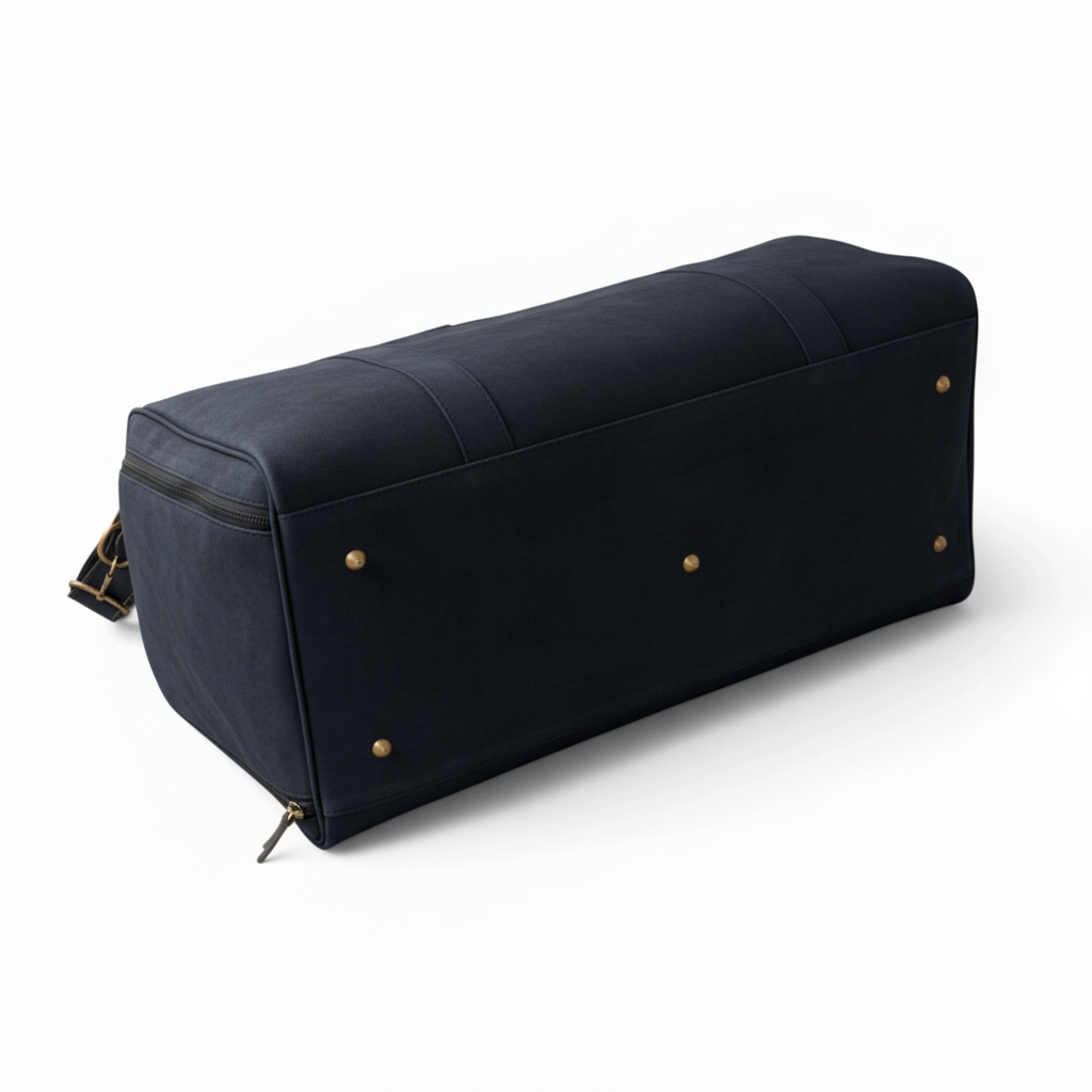 Navy Leather Duffel Bag Premium Travel & Gym Holdall with Shoe Compartment
