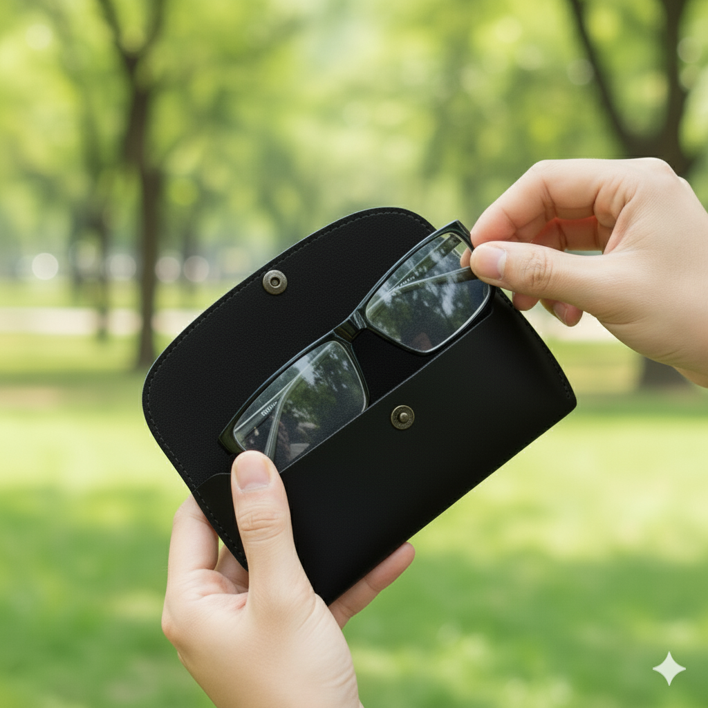 Black Leather Glasses Carrier - Optical Sleeve