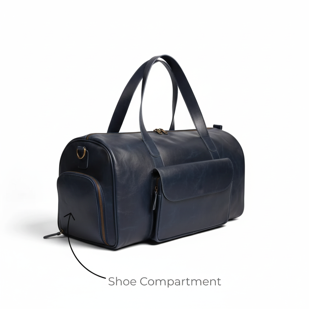 Premium Navy Leather Duffel Weekender Travel Bag (Copy)