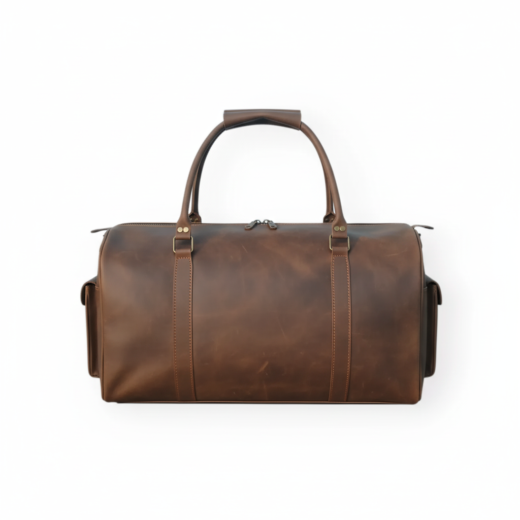 dark brown leather duffel bag handmade men’s travel bag