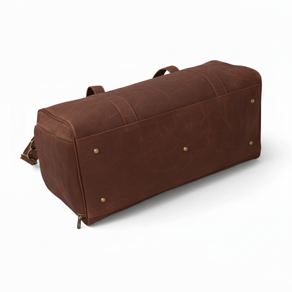 Dark brown leather duffel bag with shoe compartment premium travel holdall