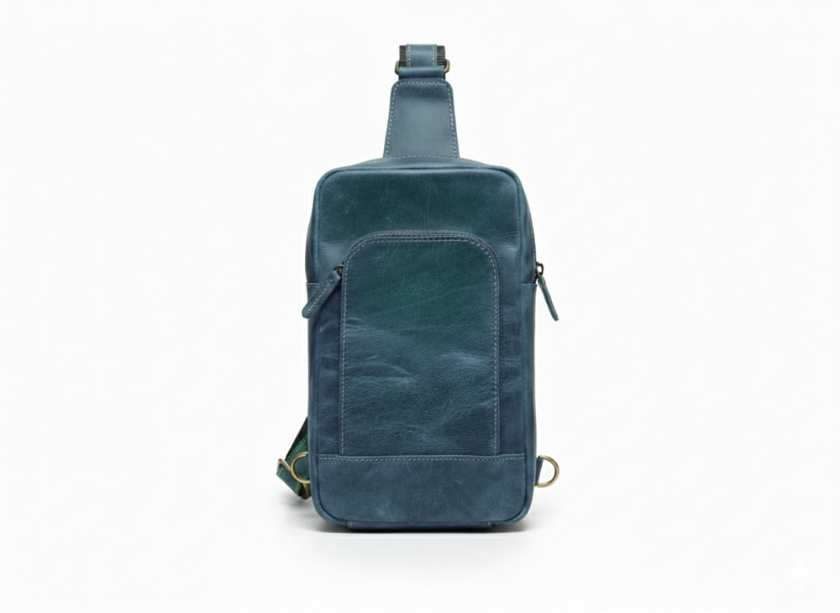 Navy Leather Sling Bag
