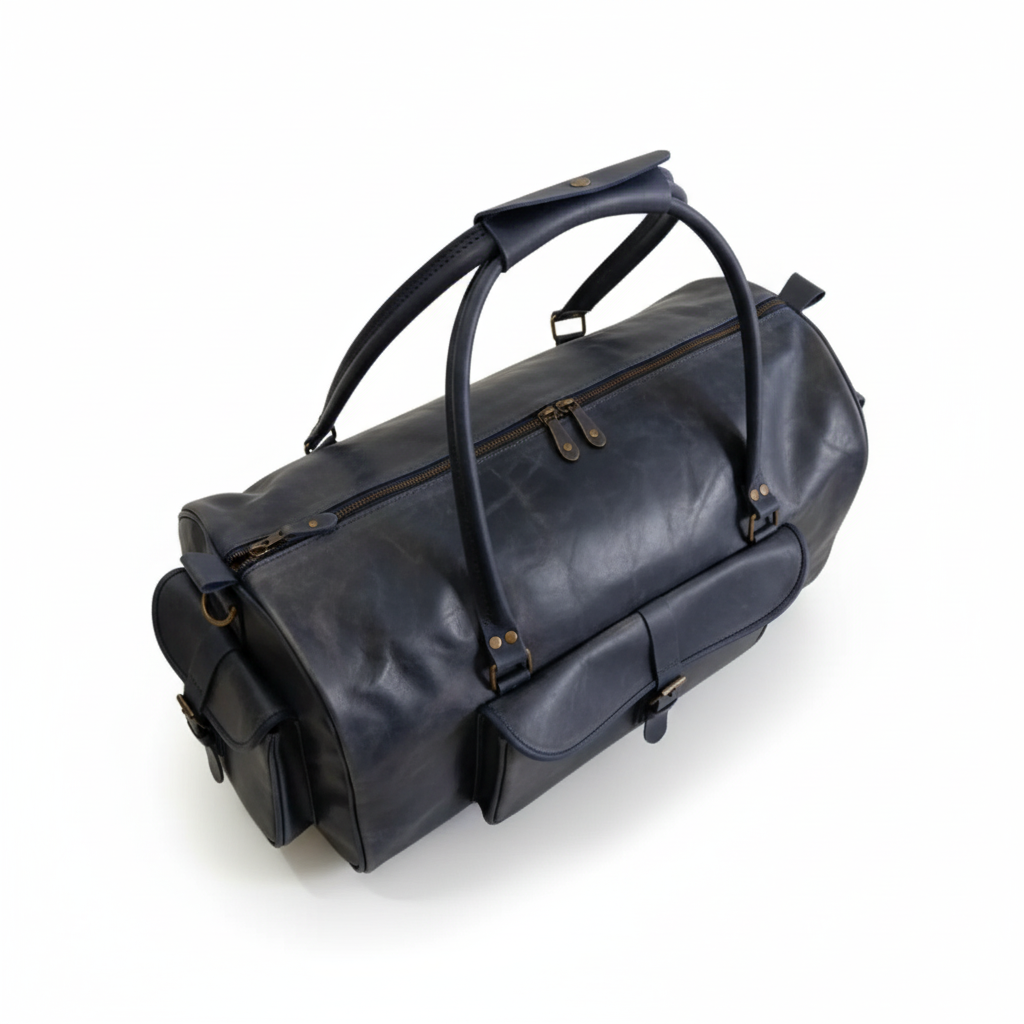 Navy Leather Duffel Bag – Premium Men’s Travel & Gym Holdall