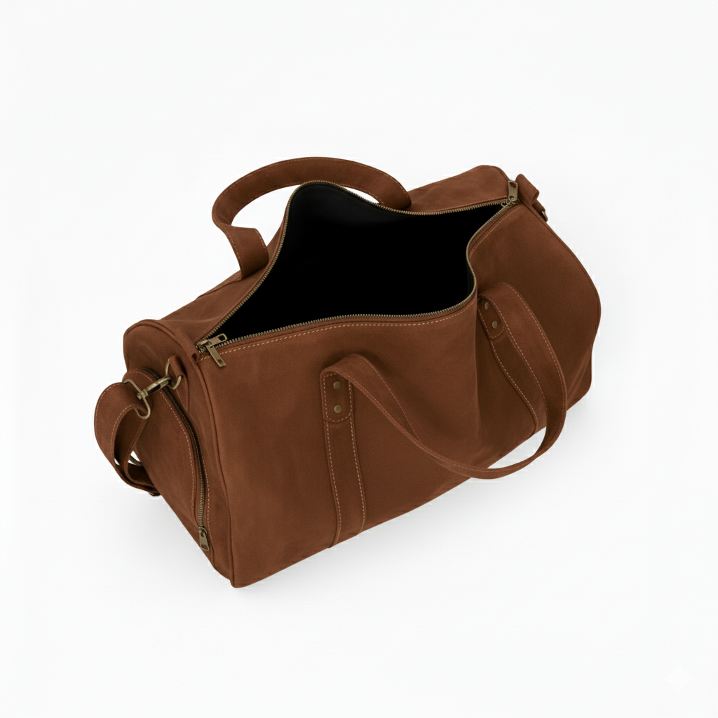 Dark Brown Leather Duffel Bag with Shoe Compartment Premium Holdall