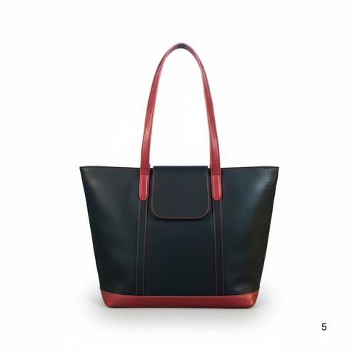 Black & Maroon Leather Tote Bag for Women