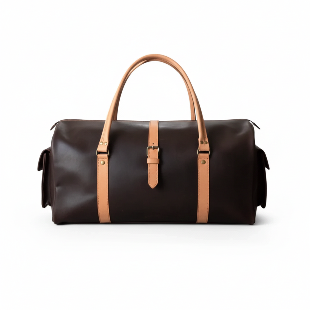 Choco & Tan Leather Duffel Bag Premium Travel Overnight Holdall