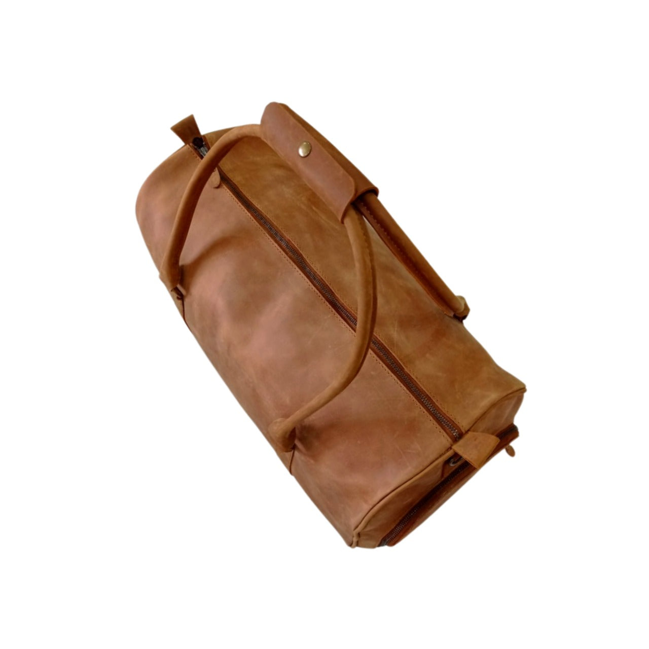 Tan Leather Gym Duffel Bag with Shoe Compartment Premium Travel Holdall