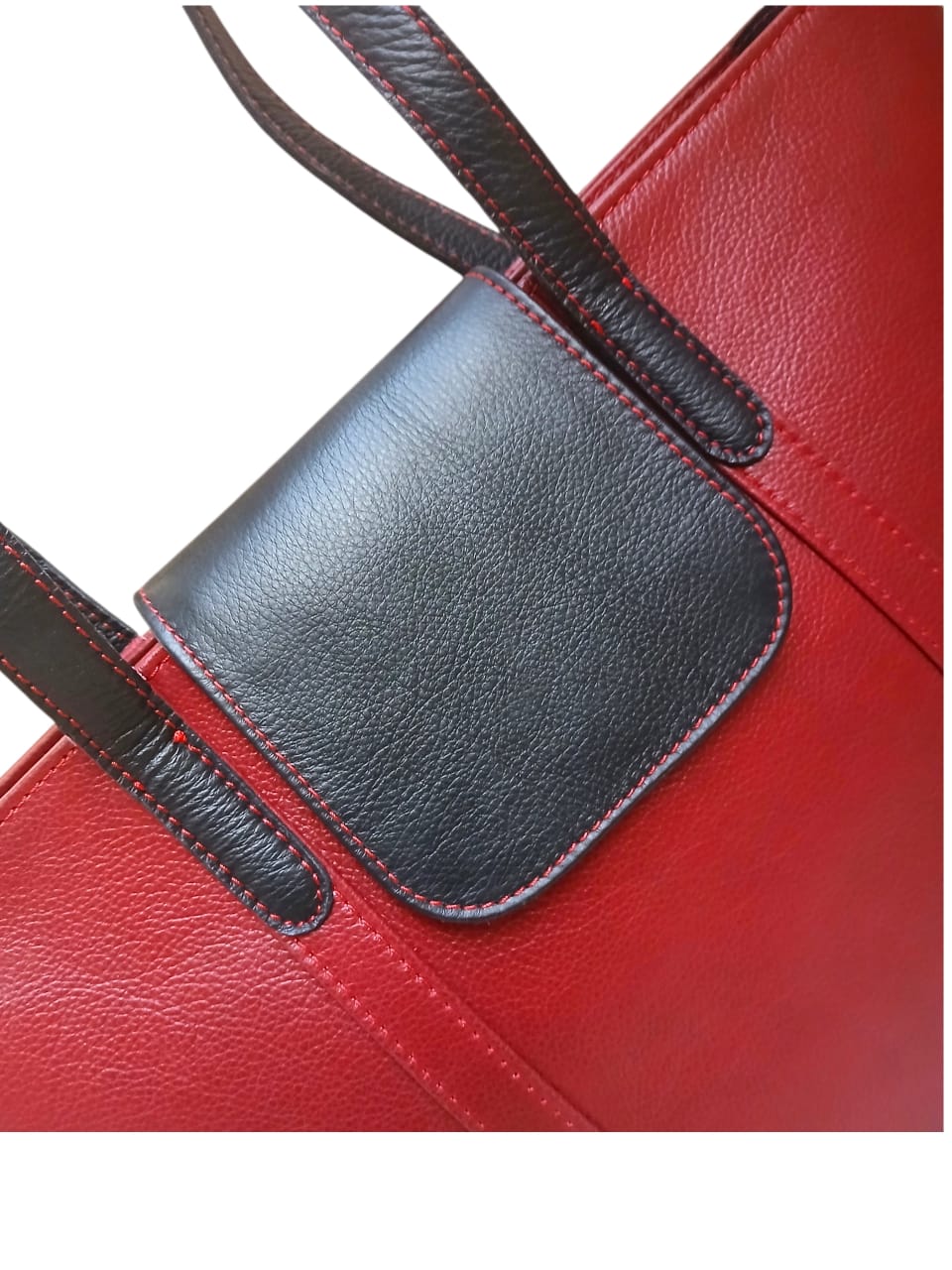 Red and Black Leather Handbag for Women | Full-Grain Cowhide Tote Bag|Valentine’s Gift