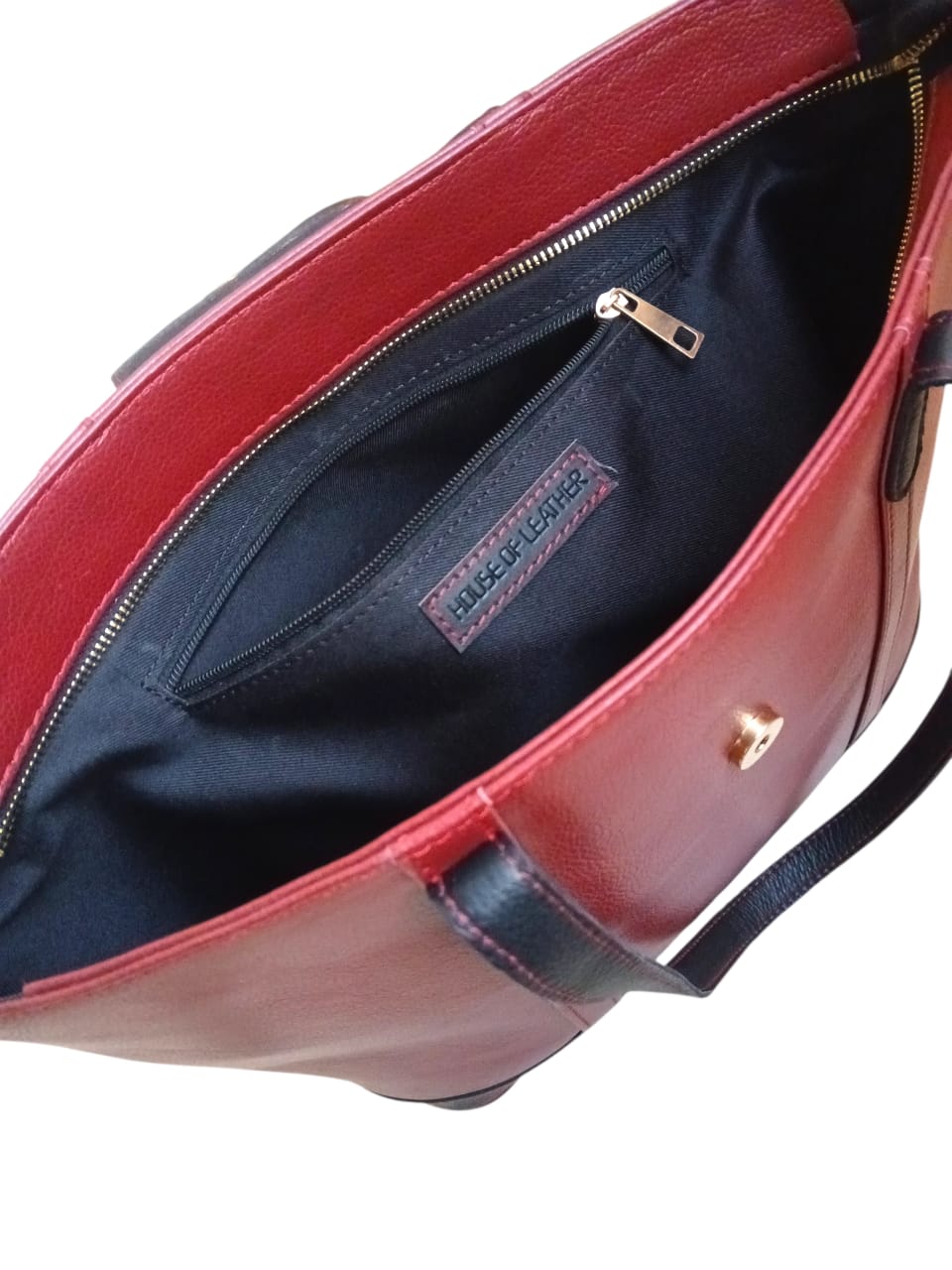 Red and Black Leather Handbag for Women | Full-Grain Cowhide Tote Bag|Valentine’s Gift