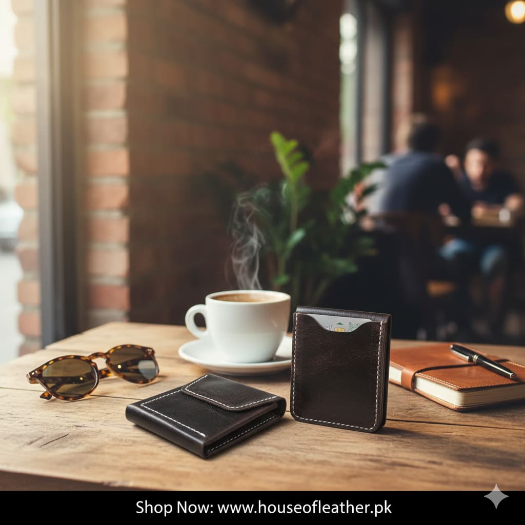 Black Crazy Horse leather card holder with magnetic closure