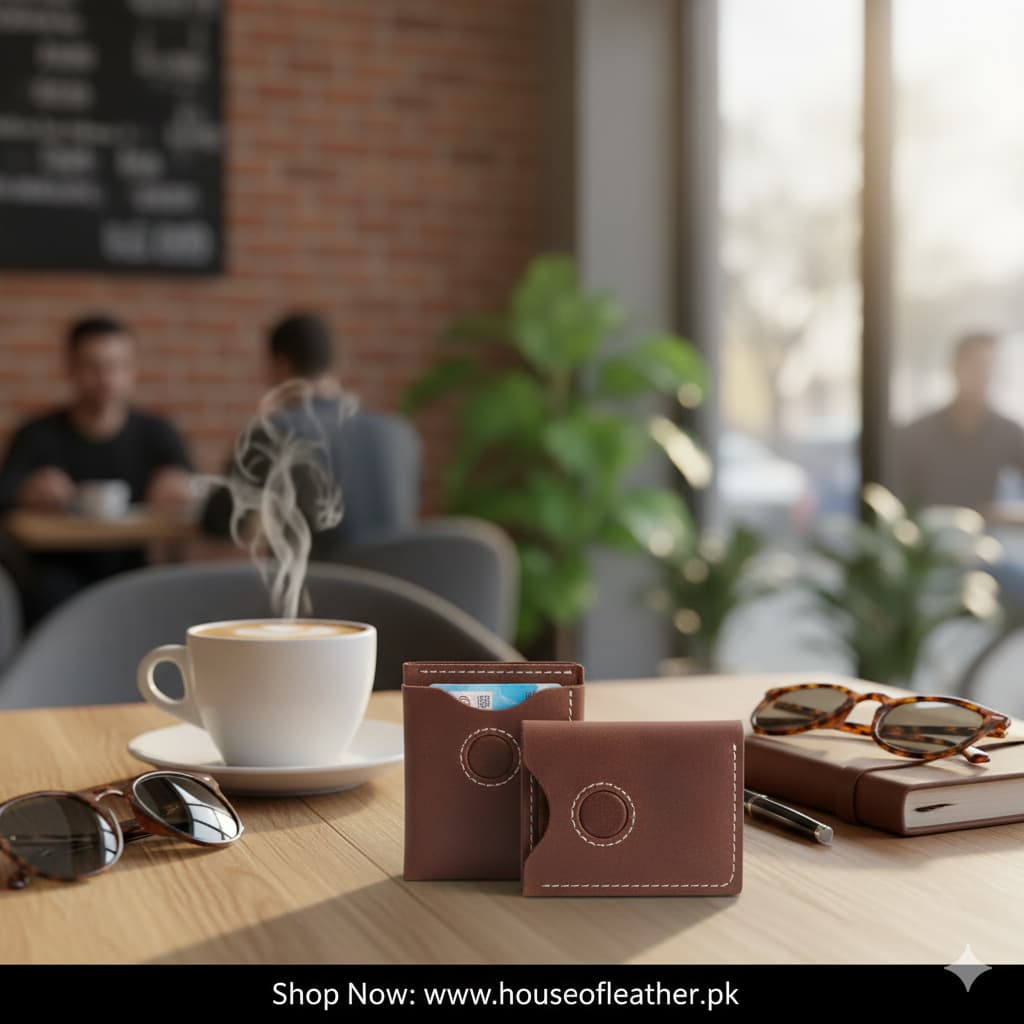 Brown Crazy Horse leather card holder with magnetic closure