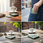 Olive green Crazy Horse leather card holder with magnetic clos