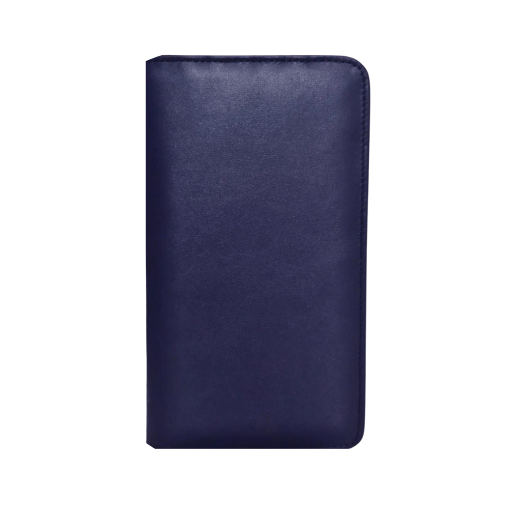 Navy Leather Zipper Travel Wallet