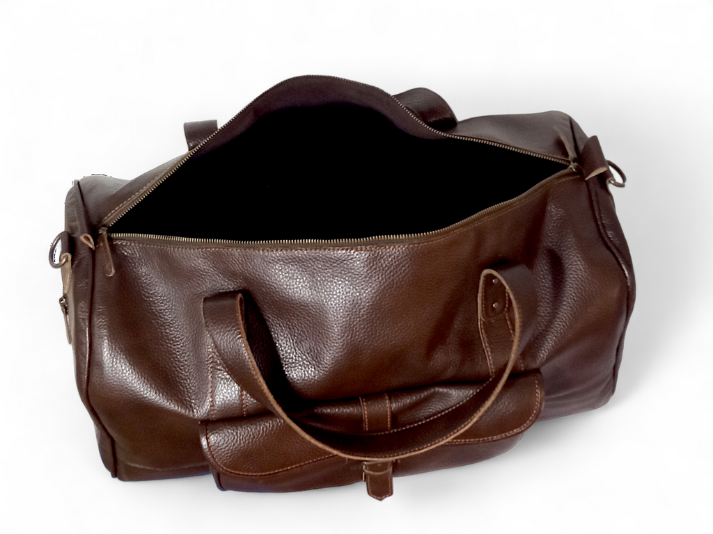 Premium Pebble Grain Leather Duffel Bag Travel & Weekender Bag -Brown