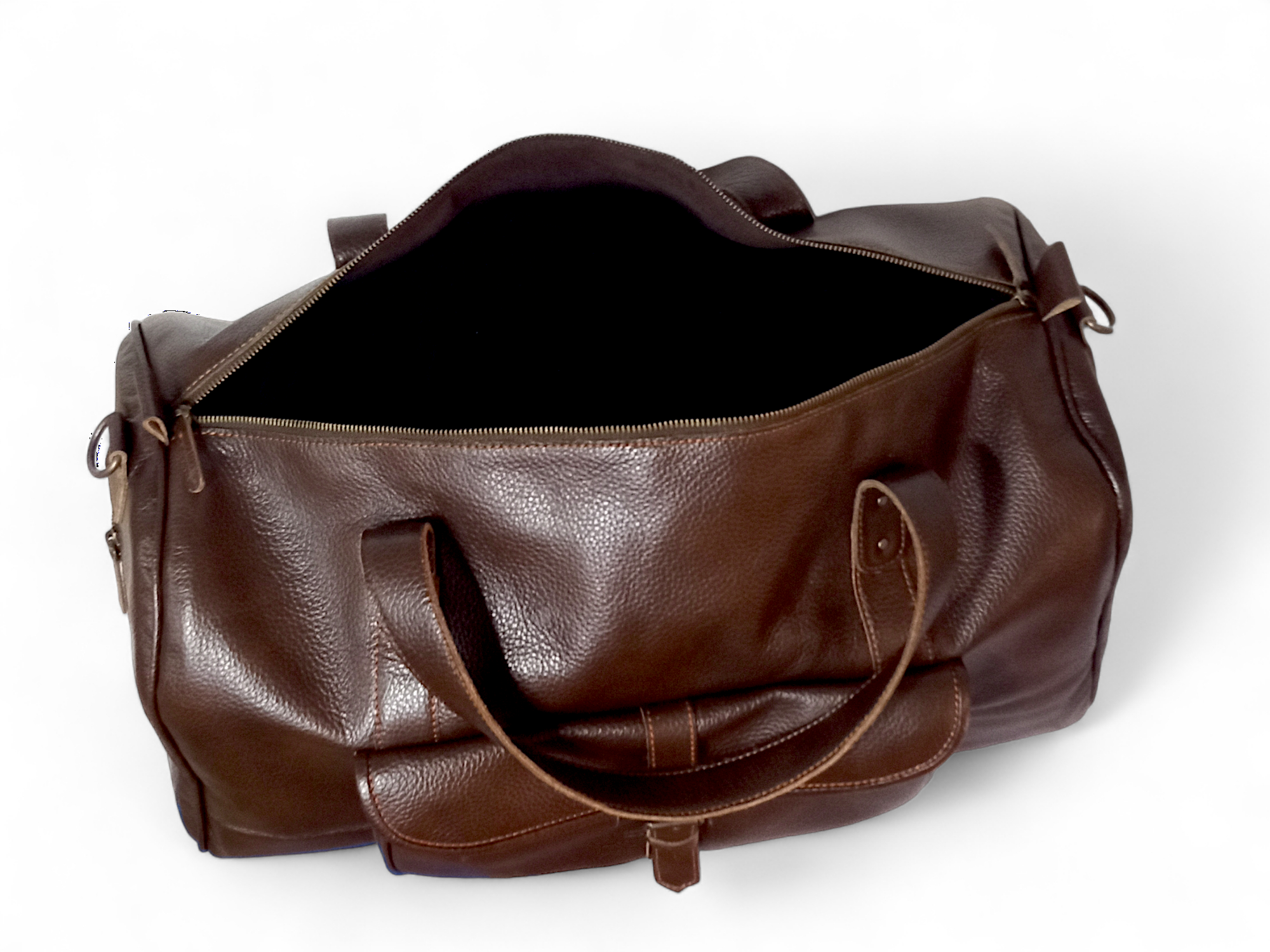 Premium Pebble Grain Leather Duffel Bag Travel & Weekender Bag -Brown