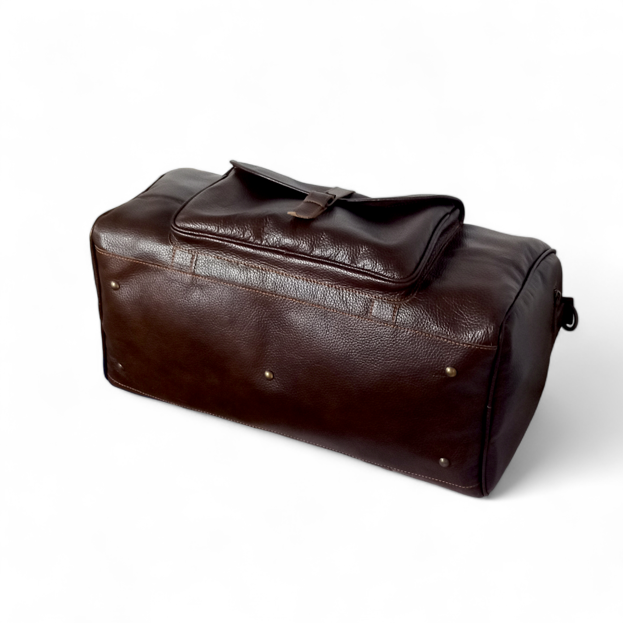 Premium Pebble Grain Leather Duffel Bag Travel & Weekender Bag -Brown