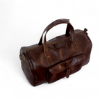 Premium Pebble Grain Leather Duffel Bag Travel & Weekender Bag -Brown