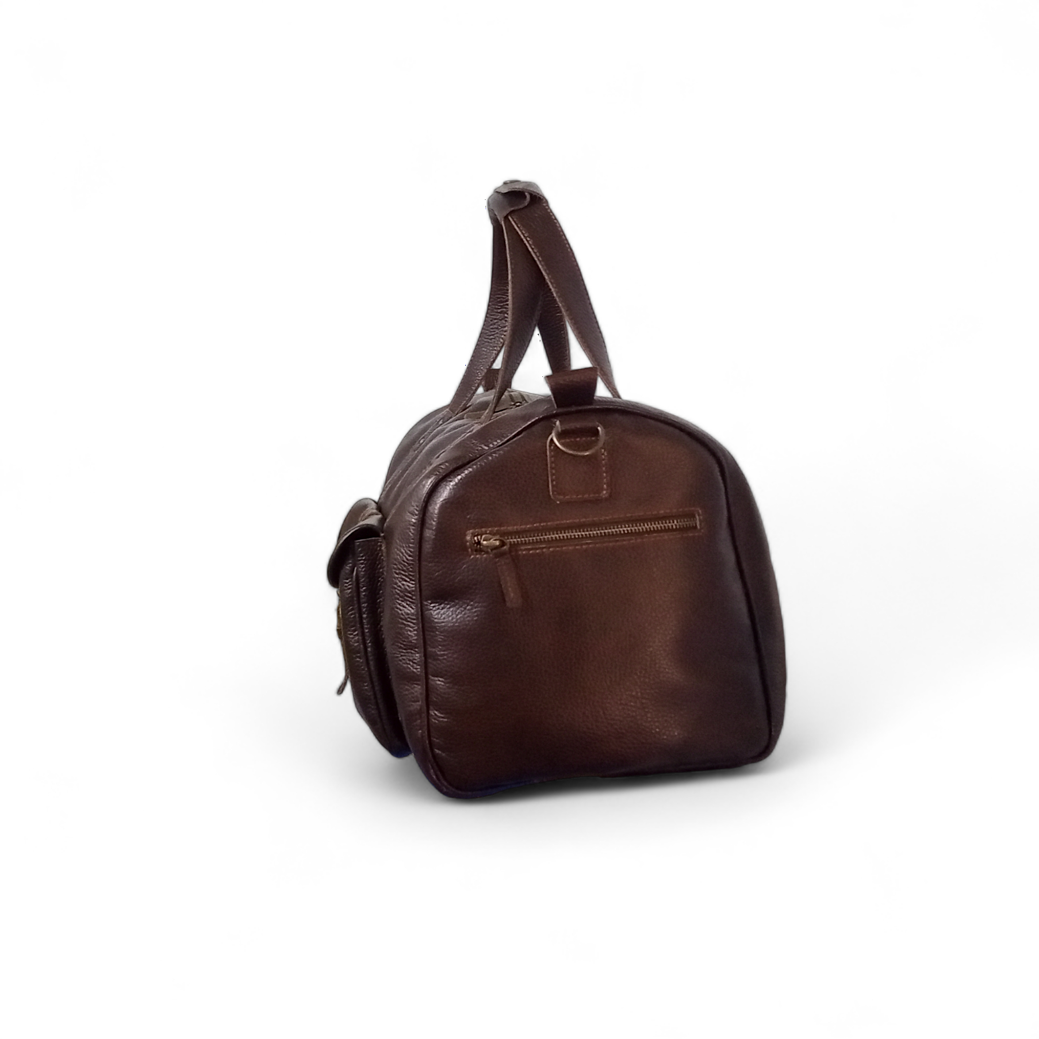 Premium Pebble Grain Leather Duffel Bag Travel & Weekender Bag -Brown