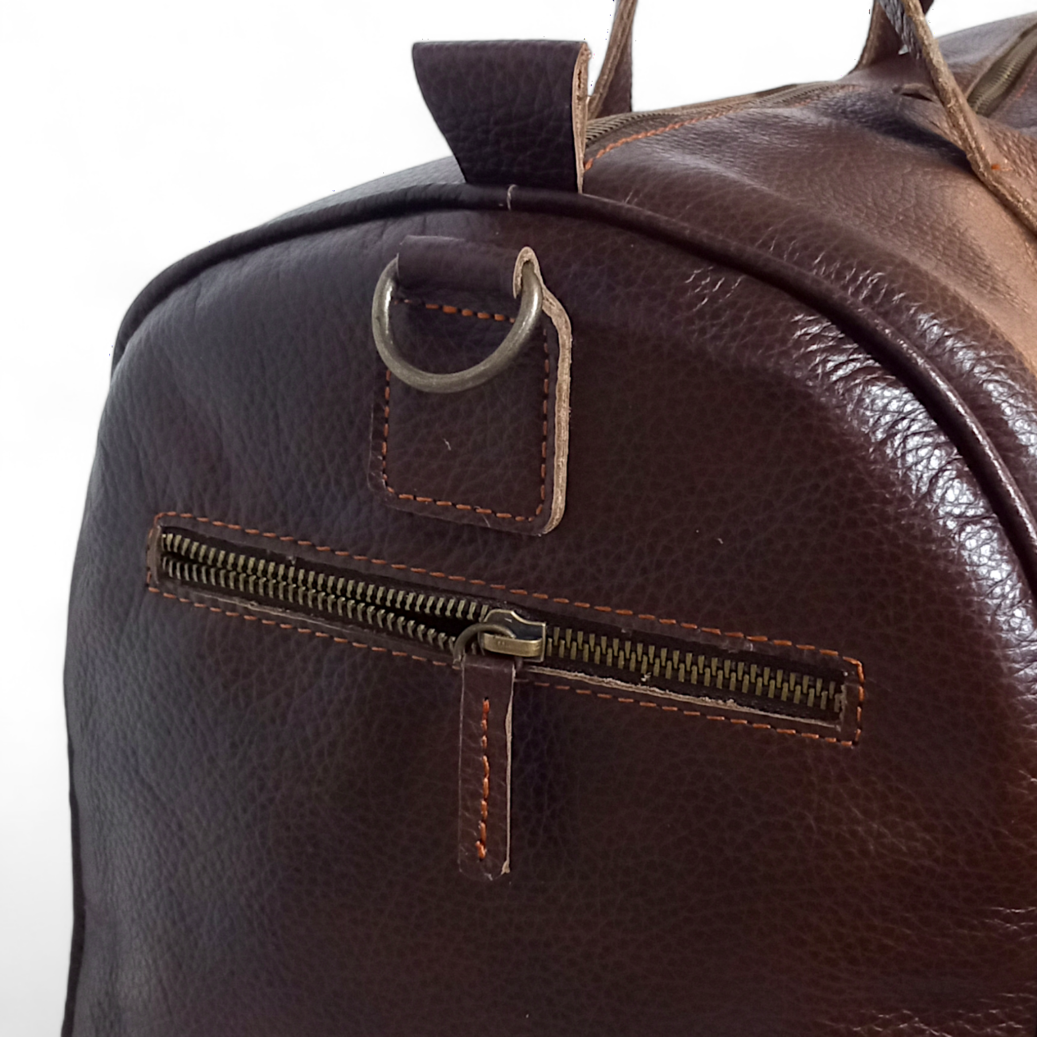 Premium Pebble Grain Leather Duffel Bag Travel & Weekender Bag -Brown
