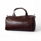 Premium Pebble Grain Leather Duffel Bag Travel & Weekender Bag -Brown