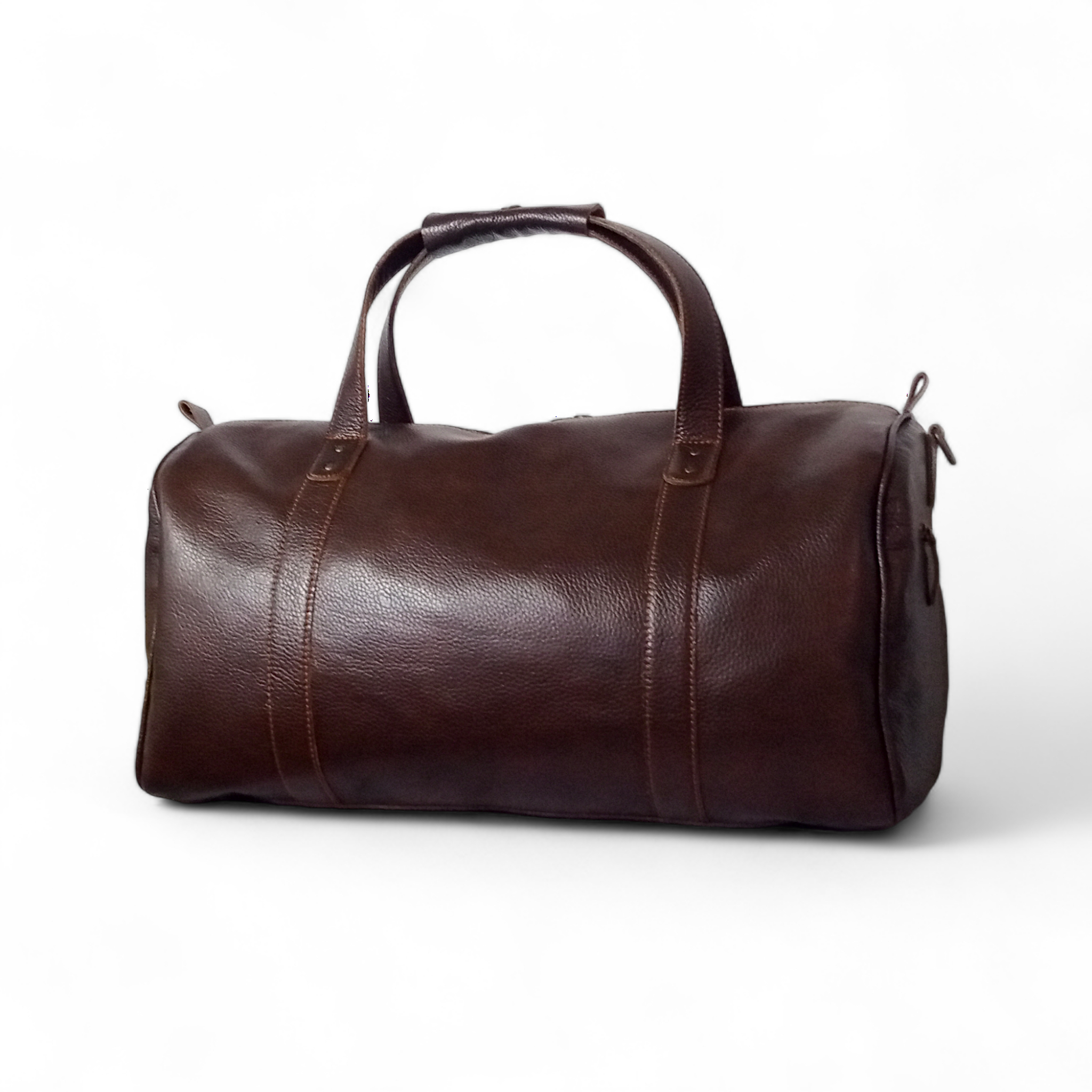 Premium Pebble Grain Leather Duffel Bag Travel & Weekender Bag -Brown