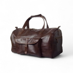 Premium Pebble Grain Leather Duffel Bag Travel & Weekender Bag -Brown