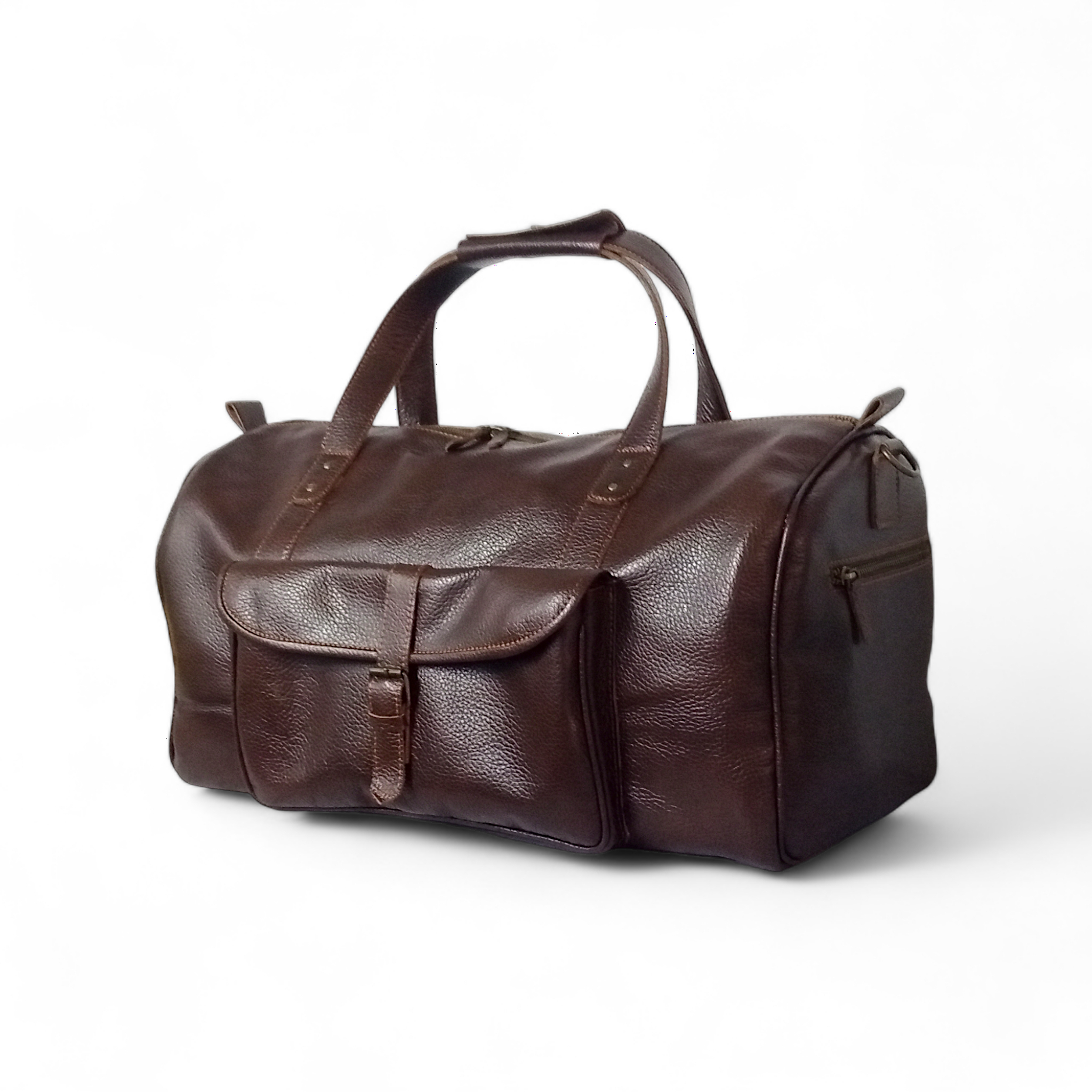 Premium Pebble Grain Leather Duffel Bag Travel & Weekender Bag -Brown