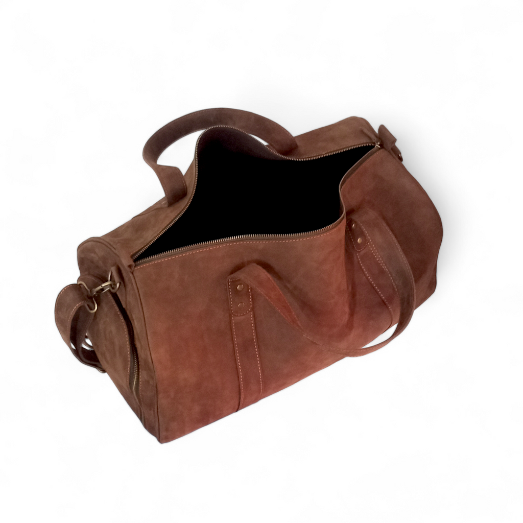 Dark Brown Crazy Horse Leather Duffel Bag Premium Travel & Gym Holdall with Shoe Compartment