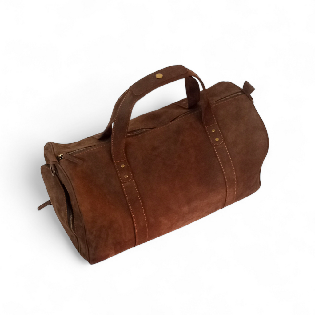 Dark Brown Crazy Horse Leather Duffel Bag Premium Travel & Gym Holdall with Shoe Compartment