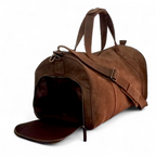 Dark Brown Crazy Horse Leather Duffel Bag Premium Travel & Gym Holdall with Shoe Compartment