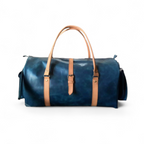 Navy Leather Weekender Duffel Bag Premium Cow Pull-Up Travel Holdall