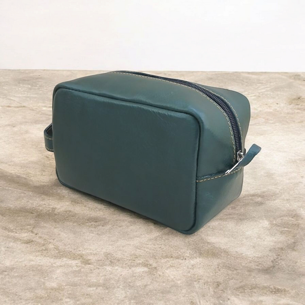 Olive Leather Toiletry Bag - Shaving Kit - Cosmetic Pouch