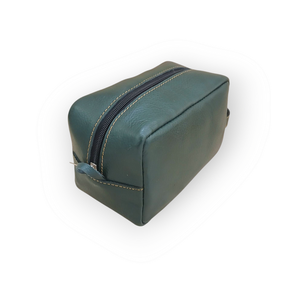 Olive Leather Toiletry Bag - Shaving Kit - Cosmetic Pouch