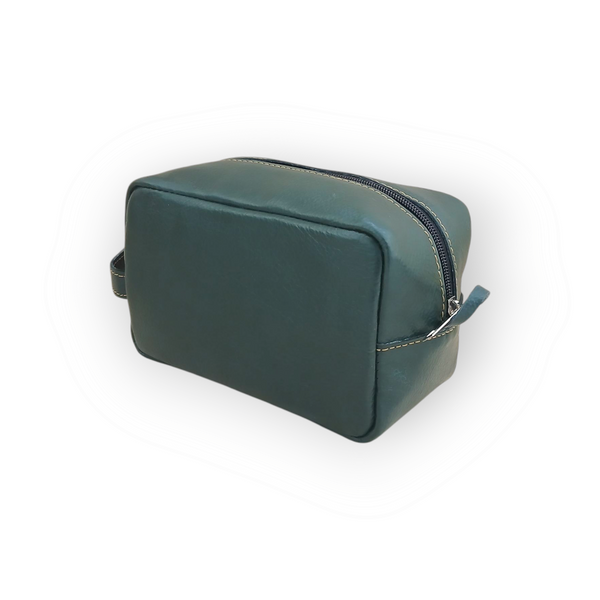 Olive Leather Toiletry Bag - Shaving Kit - Cosmetic Pouch