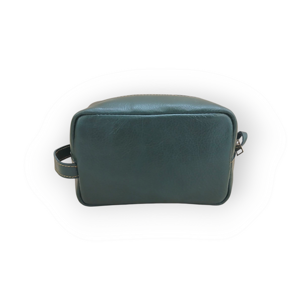 Olive Leather Toiletry Bag - Shaving Kit - Cosmetic Pouch