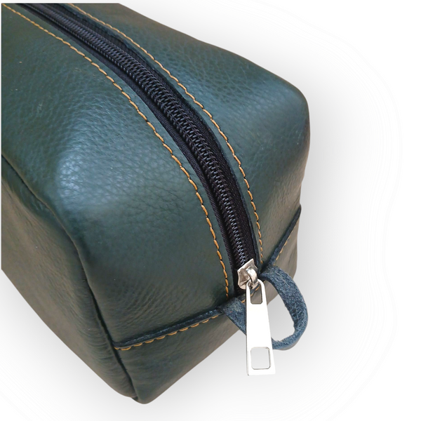 Olive Leather Toiletry Bag - Shaving Kit - Cosmetic Pouch