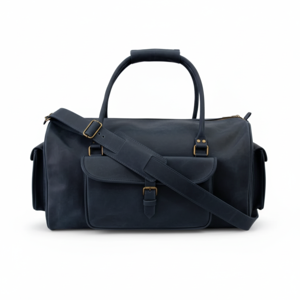 Navy Leather Duffel Bag – Premium Men’s Travel & Gym Holdall