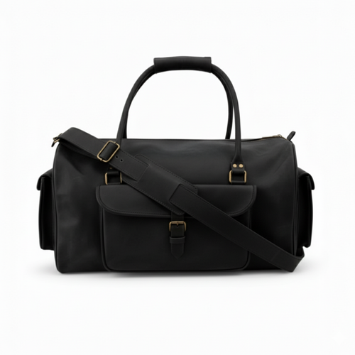 Black leather duffel bag for men – travel and gym holdall by House of Leather