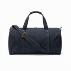 Navy Leather Duffel Bag Premium Travel & Gym Holdall with Shoe Compartment