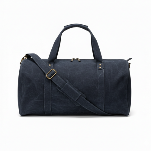 Navy leather duffel bag with shoe compartment for travel and gym – House of Leather