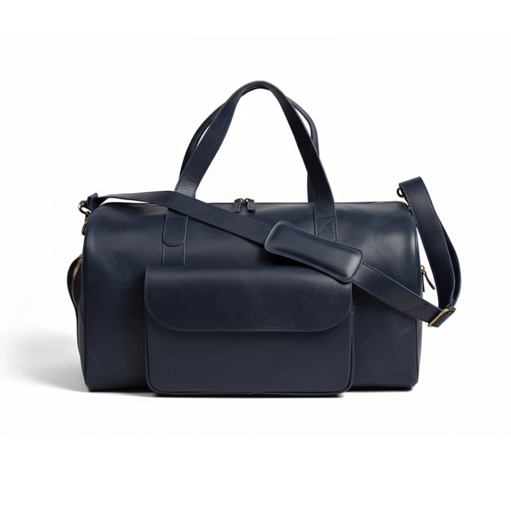 Premium Navy Leather Duffel Weekender Travel Bag (Copy)