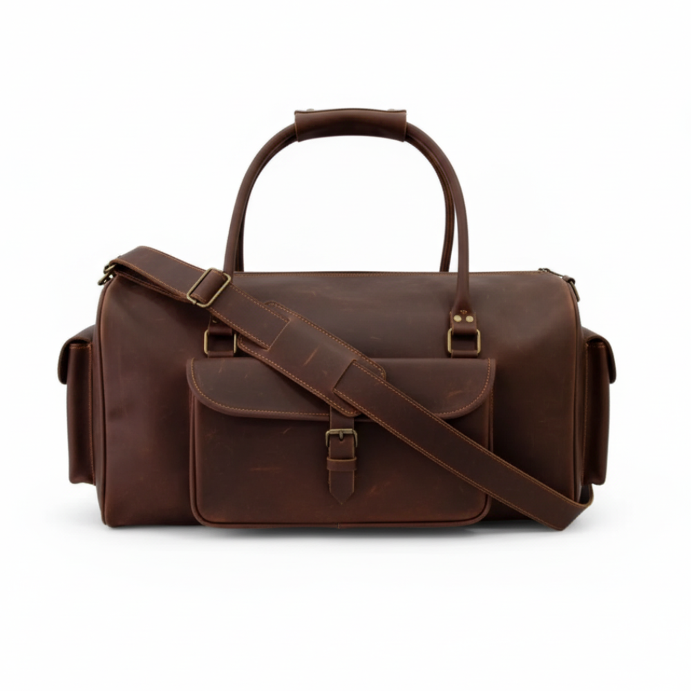dark brown leather duffel bag handmade men’s travel bag
