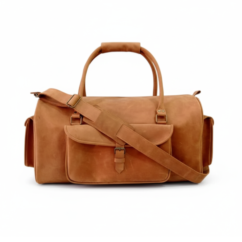 Shangrila tan leather duffel bag premium travel gym holdall