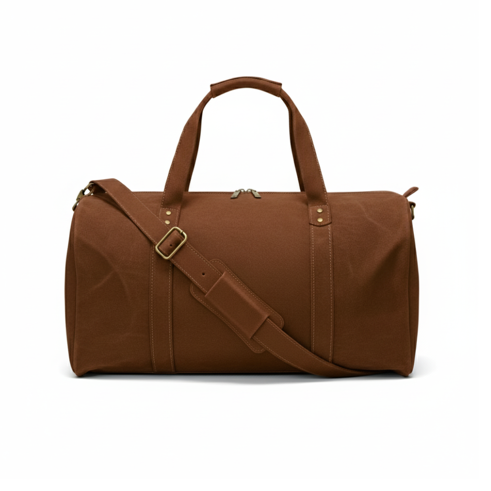 Dark brown leather duffel bag with shoe compartment premium travel holdall