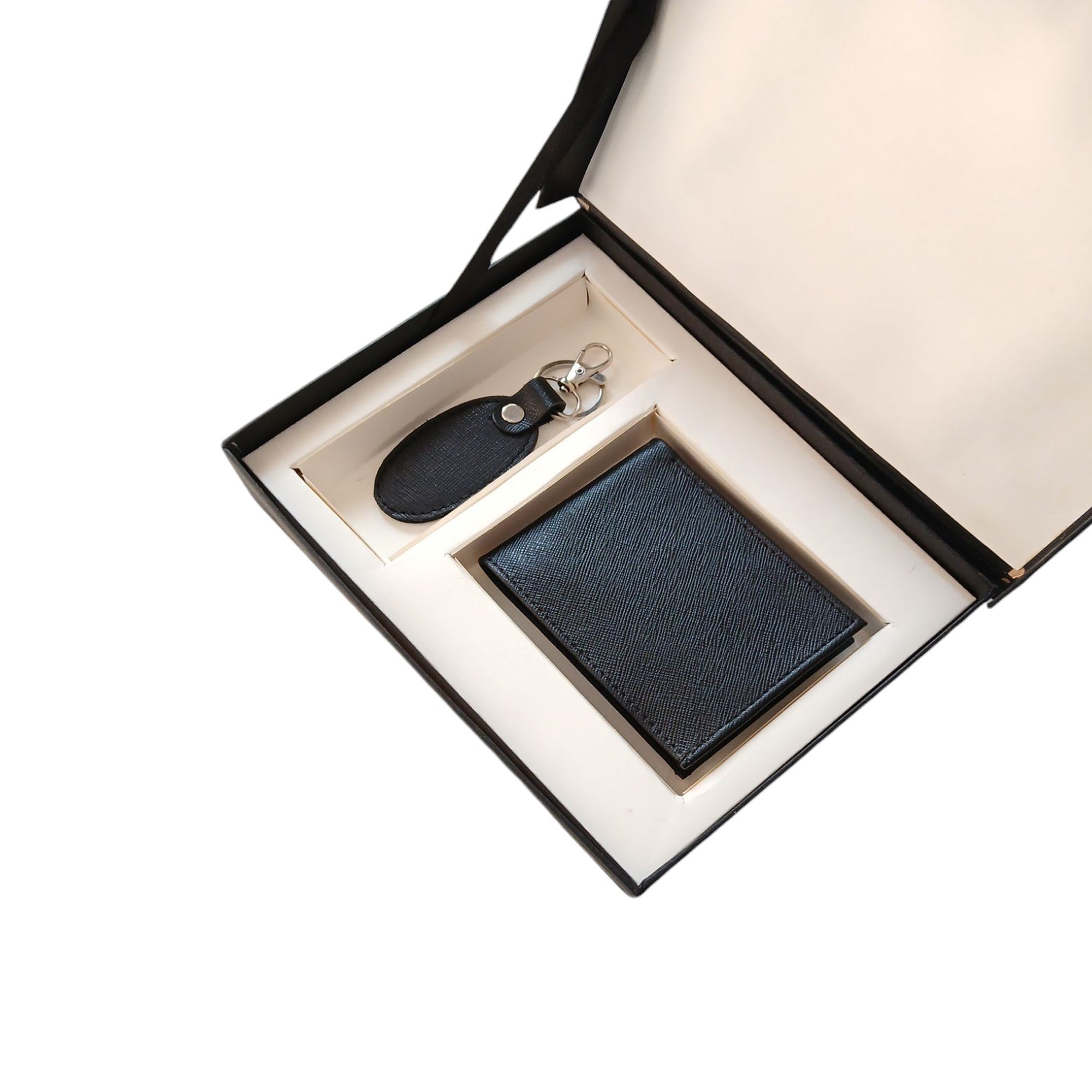 Black Textured Leather Wallet and Keyring Gift Set