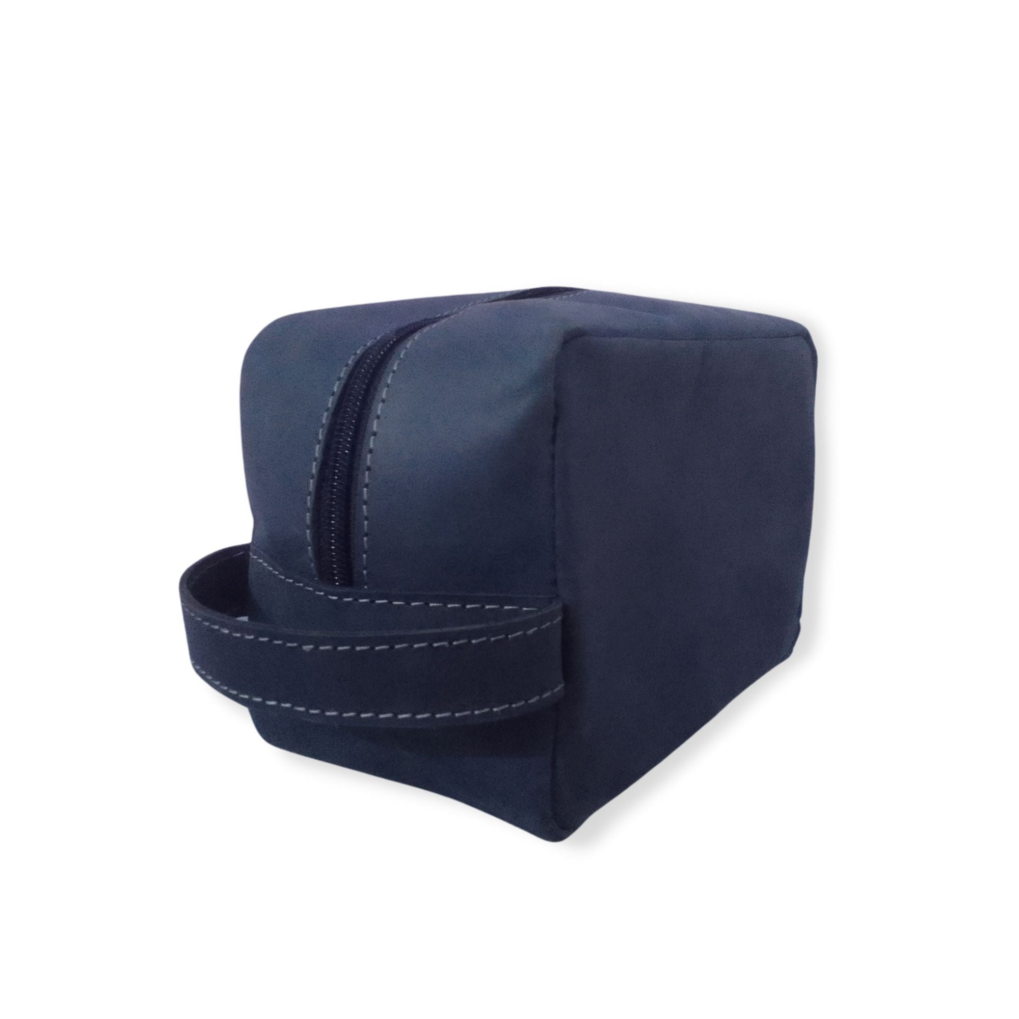 Navy Leather Toiletry Bag - Shaving Kit - Cosmetic Pouch