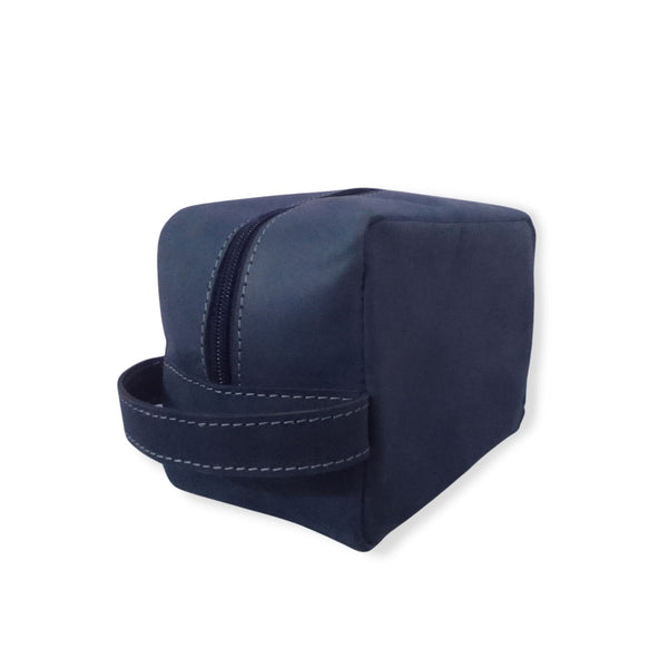 Navy Leather Toiletry Bag - Shaving Kit - Cosmetic Pouch