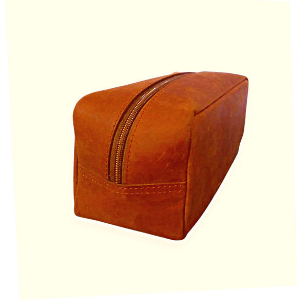Chestnut Leather Toiletry Bag - Cosmetic Pouch - Shaving Kit