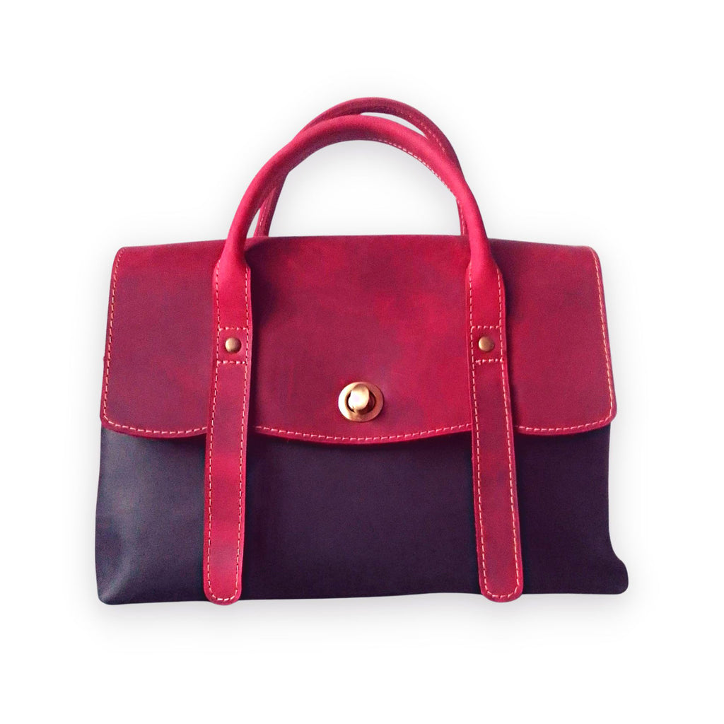 Black and fuchsia Crazy Horse leather handbag for women Ruby
