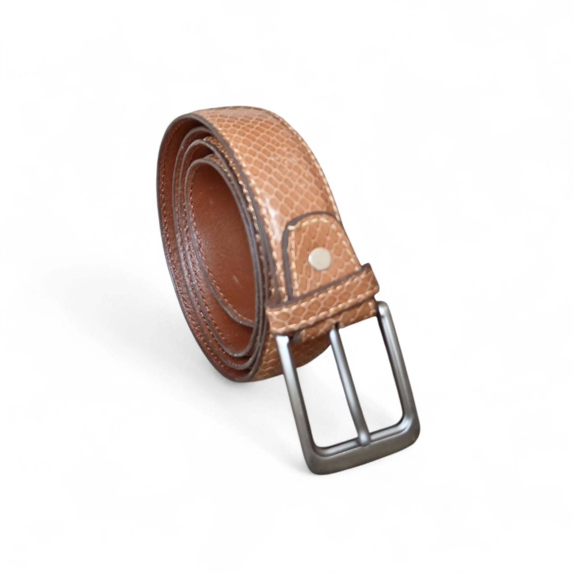 Snake Pattern Formal Belt for Men Tan Embossed Leather 35mm